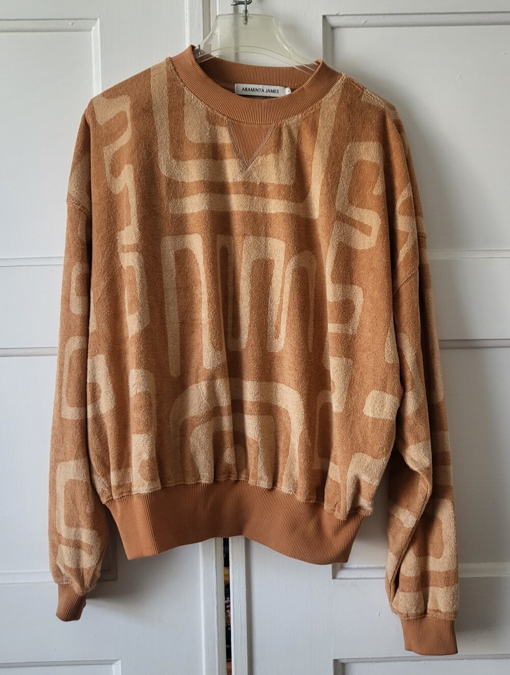 Araminta James Tan Patterned Terry Sweater Size Small Relaxed Fit